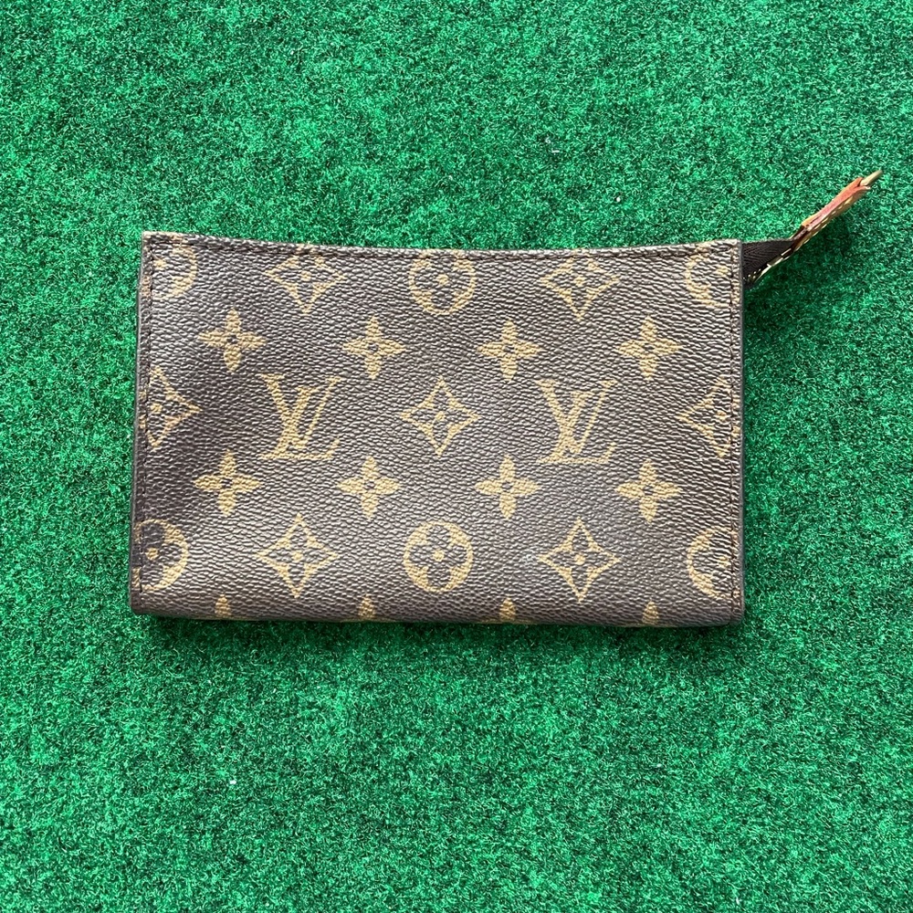 Louis Vuitton Monogram Pouch with Brown Leather and Gold Accents